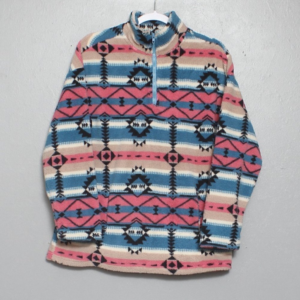 Heyson boutique southwestern blue pink stripe faux Sherpa pullover